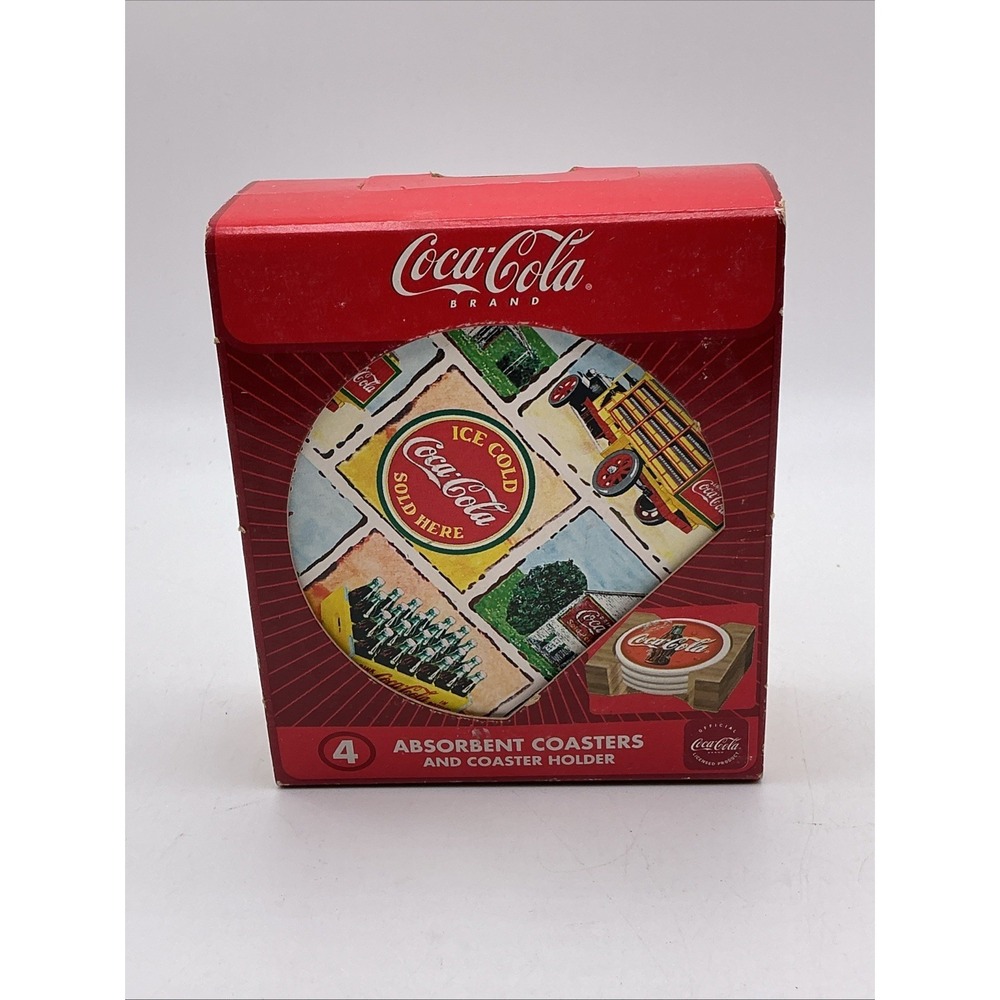 Coca Cola stoneware coasters with cork back. Set Of 4.